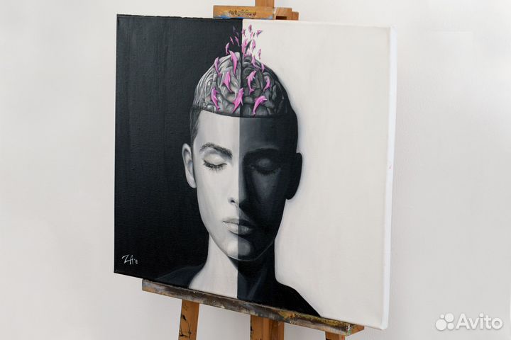 Картина акрилом, холст: Черно-белый сон (портрет)