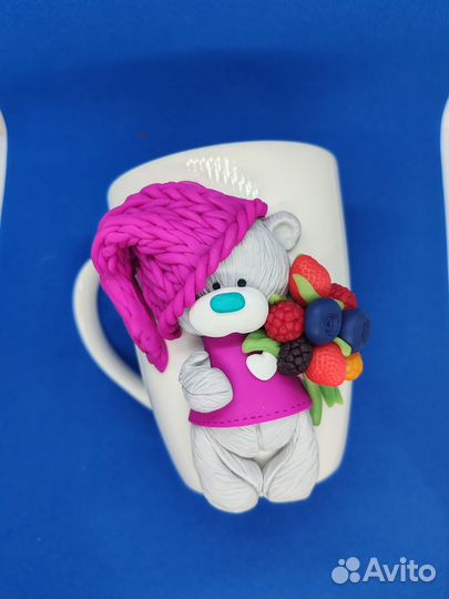 Кружка с декором полимерной глины Медведь