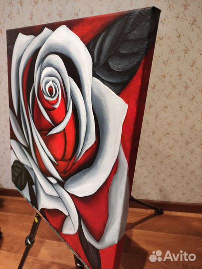 Картина маслом Роза на подрамнике интерьерная