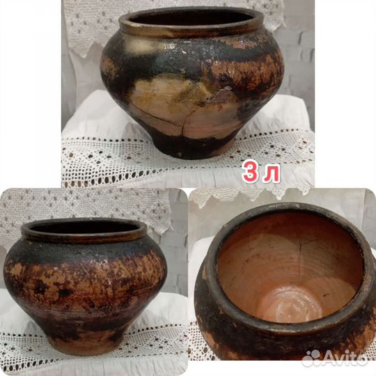 Глиняный горшок крынка чугунок