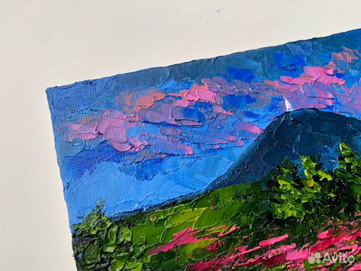 Картина маслом магнитик горный пейзаж Машук цветы