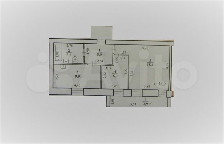 2-к. квартира, 60 м², 3/3 эт.