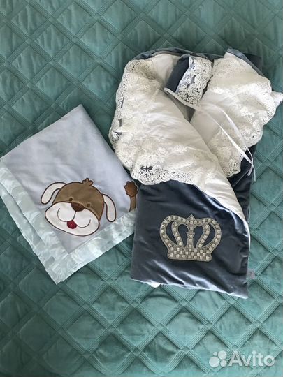 Конверт одеяло на выписку зимний + плед в подарок