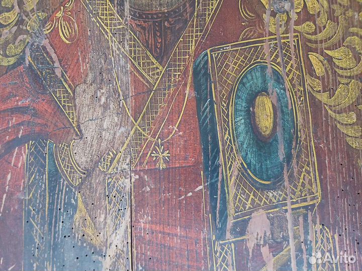 Большая старинная, икона Николая Чудотворца. 53*42