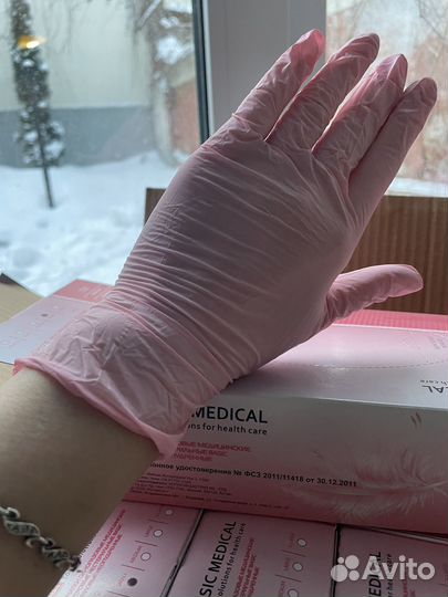 Перчатки нитриловые розовые