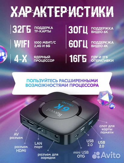 Android смарт tv приставка 6К Ultra HD