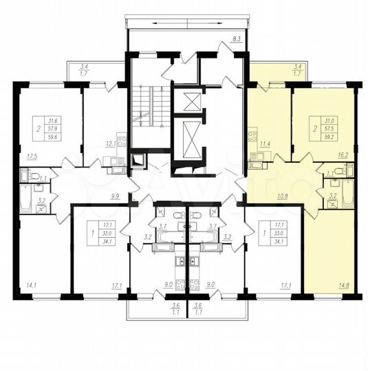 2-к. квартира, 59,2 м², 10/16 эт.