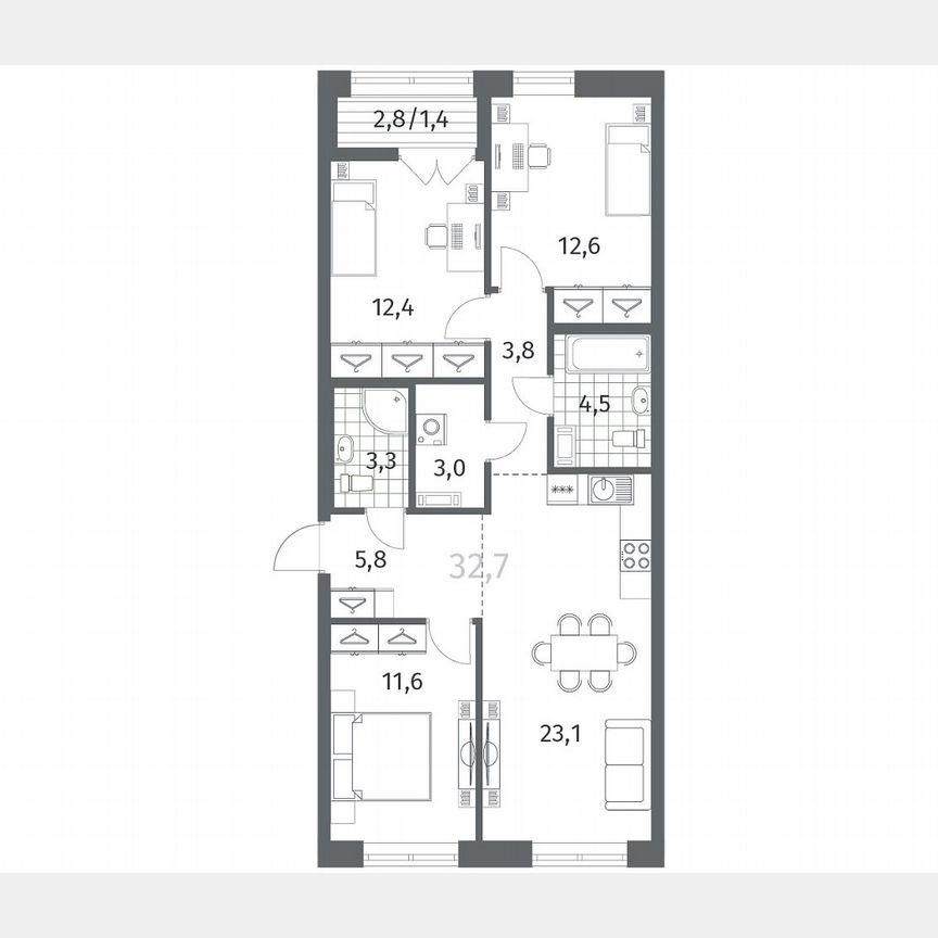 3-к. квартира, 81,7 м², 5/12 эт.