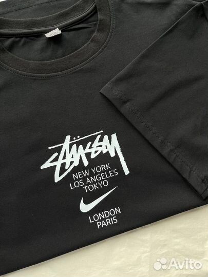 Хлопковая футболка nike x stussy paris lux