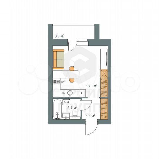 Квартира-студия, 26,9 м², 2/9 эт.