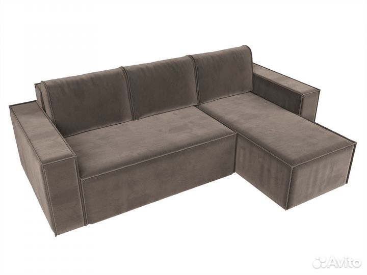 Диван угловой Куба правый угол, велюр, коричневый