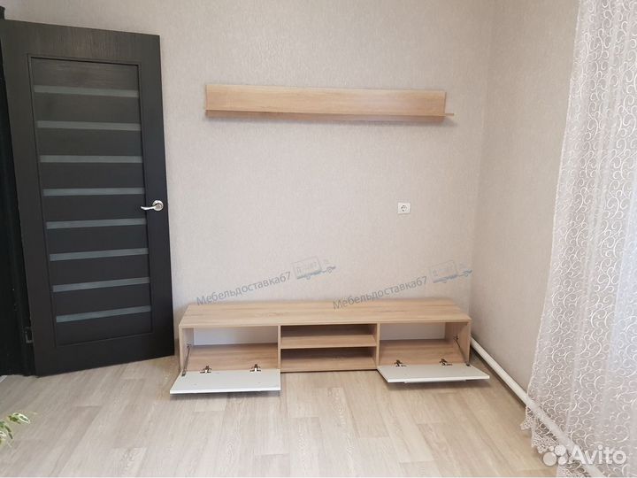 Тумба с полкой (1,8м) глянец (мдф) Белый/Сонома