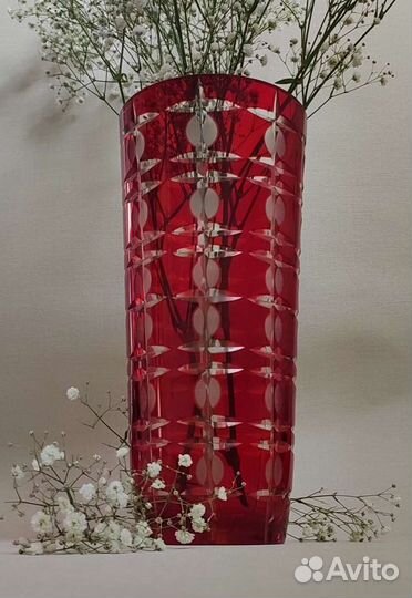 Декоративная ваза хрусталь красная СССР большая