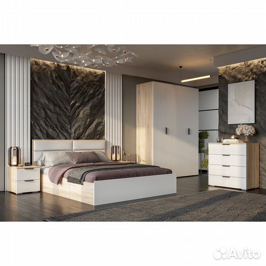 Кровать Норд крпм-160 1,6*2,0 м с подъемным механизмом - дуб сонома / софт пломбир / белый (экокожа)