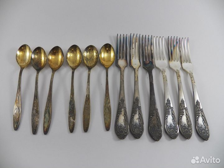 Мельхиор вилки и ложки СССР посеребренные Новые