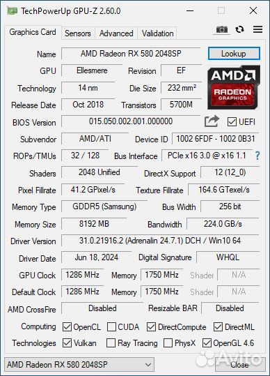 Видеокарты AMD RX 580 8Gb (2048SP)