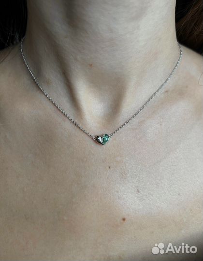 Подвеска сердце с натуральным изумрудом