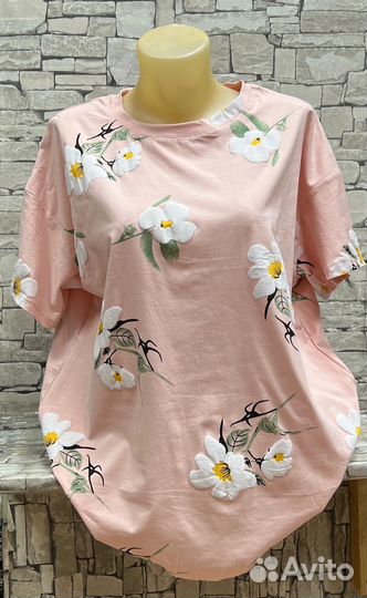 Футболка женская с цветами большой размер