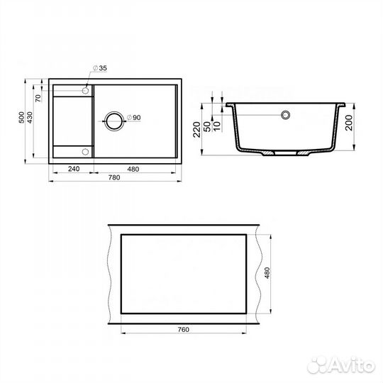 Мойка кухонная Point Велета 78 PN3002B, черный