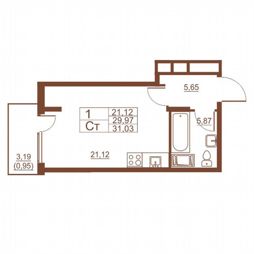 Квартира-студия, 30,1 м², 11/11 эт.