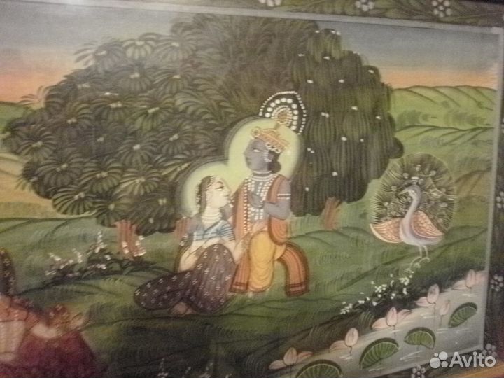 Семейство Кришна божество Индия батик рамка 51х26