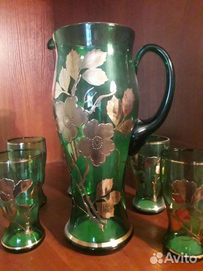 Набор кувшин и стаканы цветное стекло Богемия