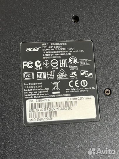 Ноутбук Acer aspire ES1-731G