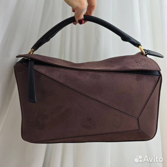 Сумка с ручкой Loewe puzzle замшевая шоколад