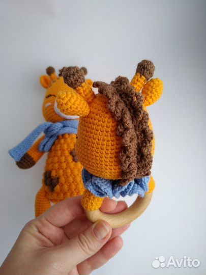 Вязаные игрушки ручной работы, жираф, погремушка