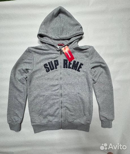 Зип худи Supreme серое базовое 2 цвета