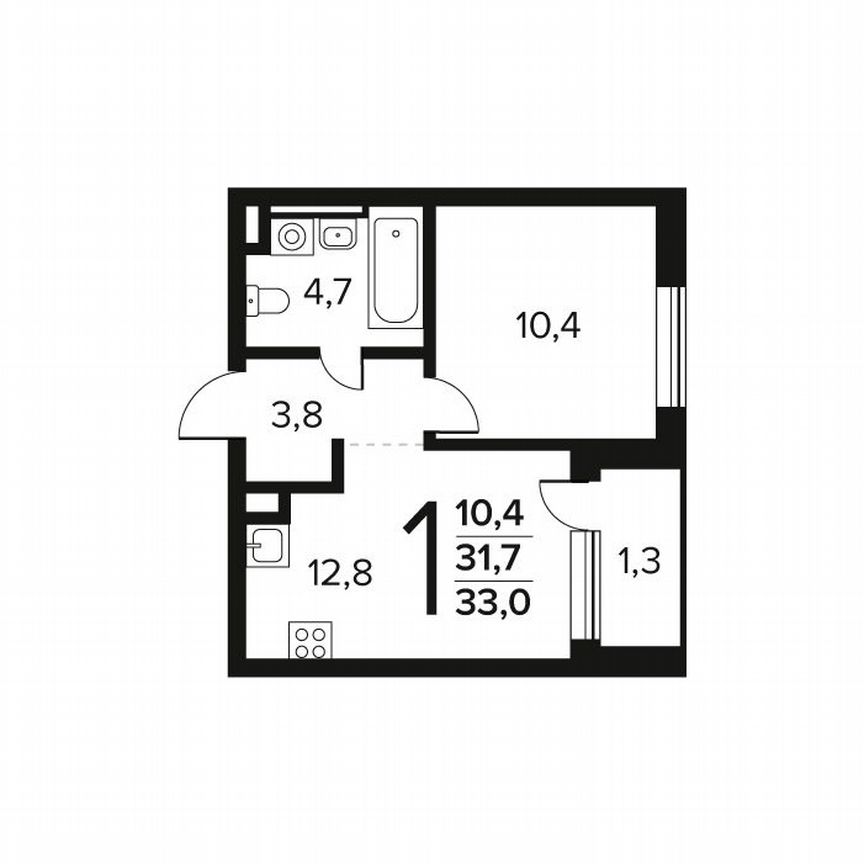 1-к. квартира, 33 м², 2/7 эт.