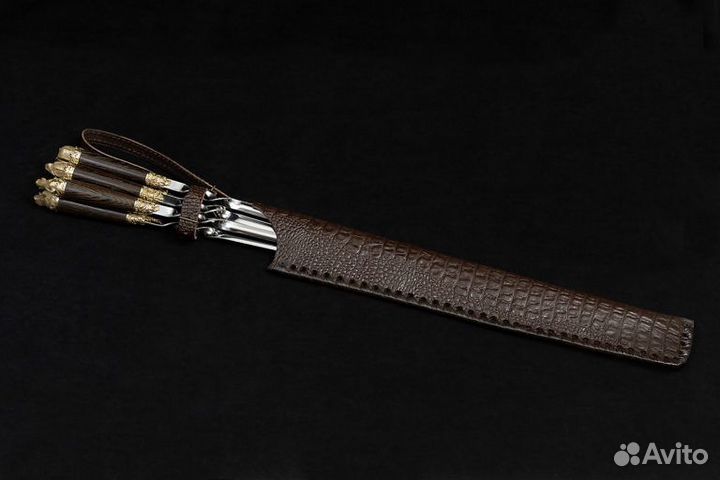 Набор шампуров Звери кож.колчане