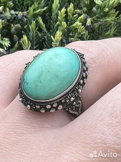 Серебряное кольцо, нат. Бирюза, антик