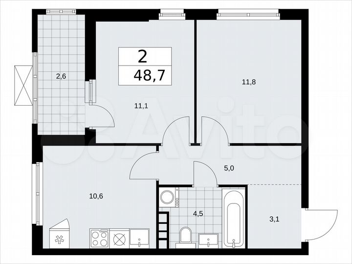 2-к. квартира, 48,7 м², 7/19 эт.