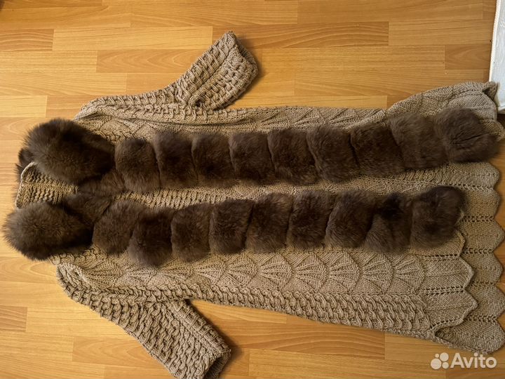 Кардиган женский длинный вязанный с мехом