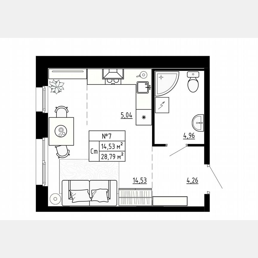 Квартира-студия, 28,8 м², 1/4 эт.