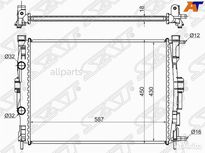 SAT RN0004-02 Радиатор Renault Grand Scenic 04-09 / Megane 02-09 / Scenic 03-09