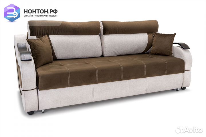 Диван еврокнижка Дублин бежевый / коричневый