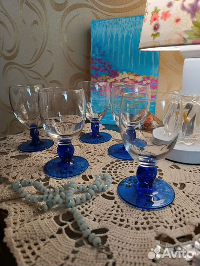 Фужеры для вина на синей ножке времён СССР. Винтаж