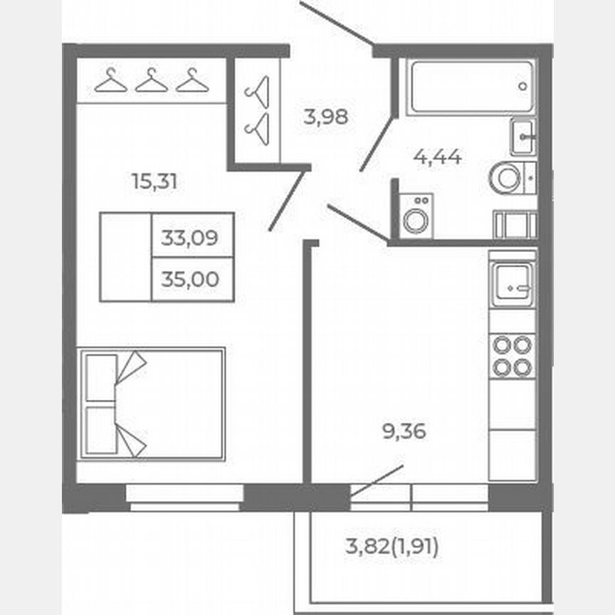 1-к. квартира, 33,1 м², 1/4 эт.
