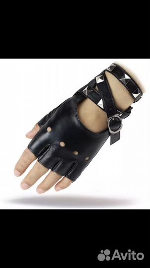 Перчатки митенки под кожу с ремнями