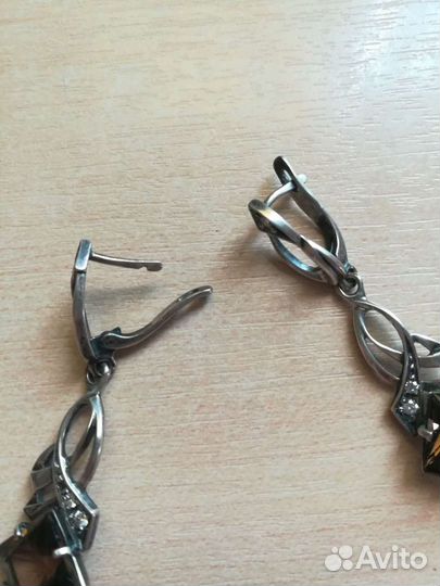 Серьги серебро с раухтопазом