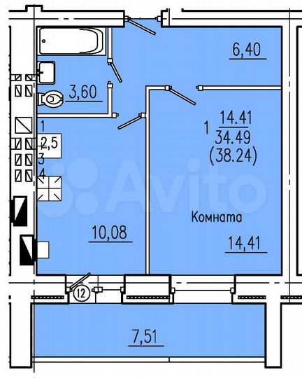 1-к. квартира, 38,2 м², 5/5 эт.