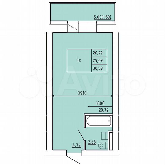 1-к. квартира, 30,6 м², 1/9 эт.