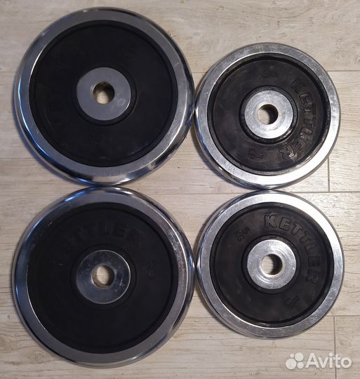 Блины Kettler (127 кг), грифы для штанги и гантеле