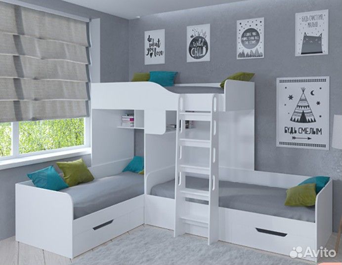 Двухъярусная кровать детская Дуб Молочный/Оранжевы