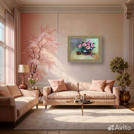 Картина маслом на холсте Розы Шиповника