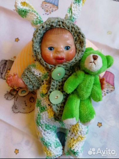 Пупс) мини реборн 14 см с одеждой