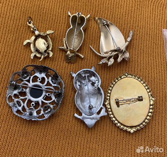 Винтажные броши Сова,кулон черепаха, нифрит
