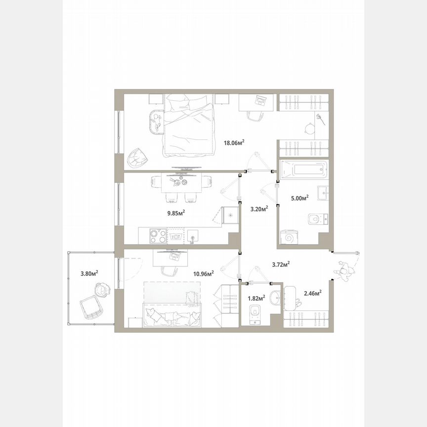 2-к. квартира, 56,2 м², 7/12 эт.